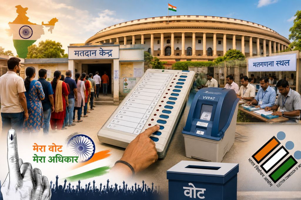 भारत में चुनाव प्रक्रिया EVM VVPAT मतदान केंद्र और वोटिंग की पूरी जानकारी